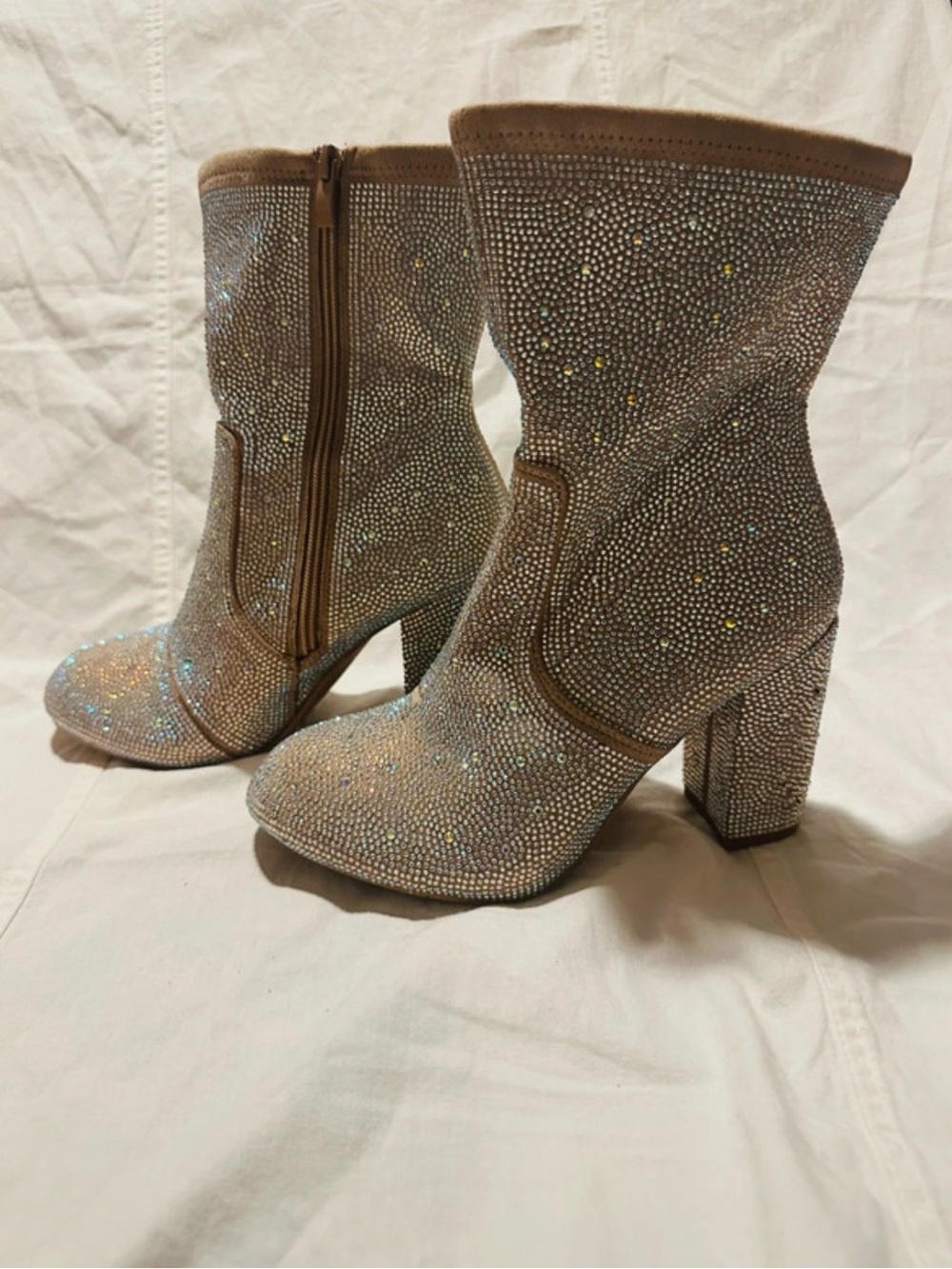 torrid Champagne Crystal Embellished Block Heel Mid-Calf Boots